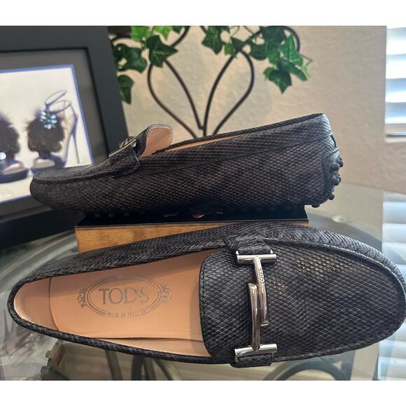 TOD'S Gommino Sliver Double T Leather Python Snake Effect Driving Shoes US 8 38 - Picture 4 of 9